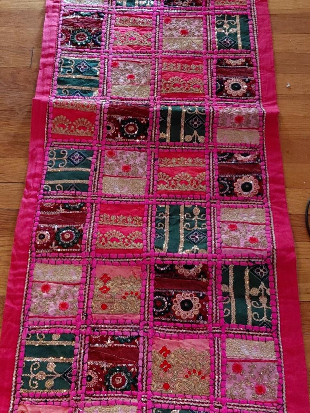 Hand Embroidered Sequined Kundan Wall Hanging/Table Runner